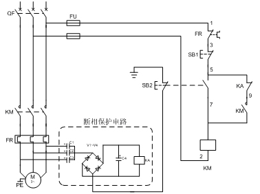 電動機斷相保護電路及接線圖www.dz3w.com