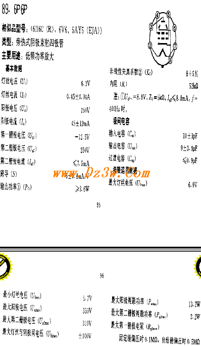 6P6P電子管參數(shù)及引腳圖